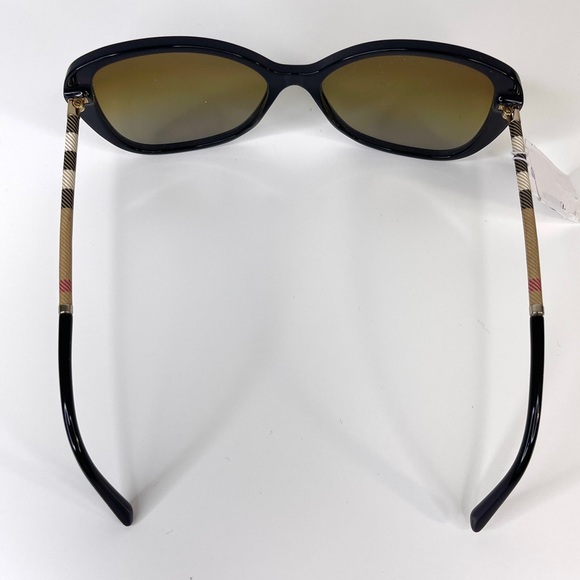 BURBERRY Signature Plaid Round Sunglasses NEW Black 57mm Rare - Picture 8 of 13